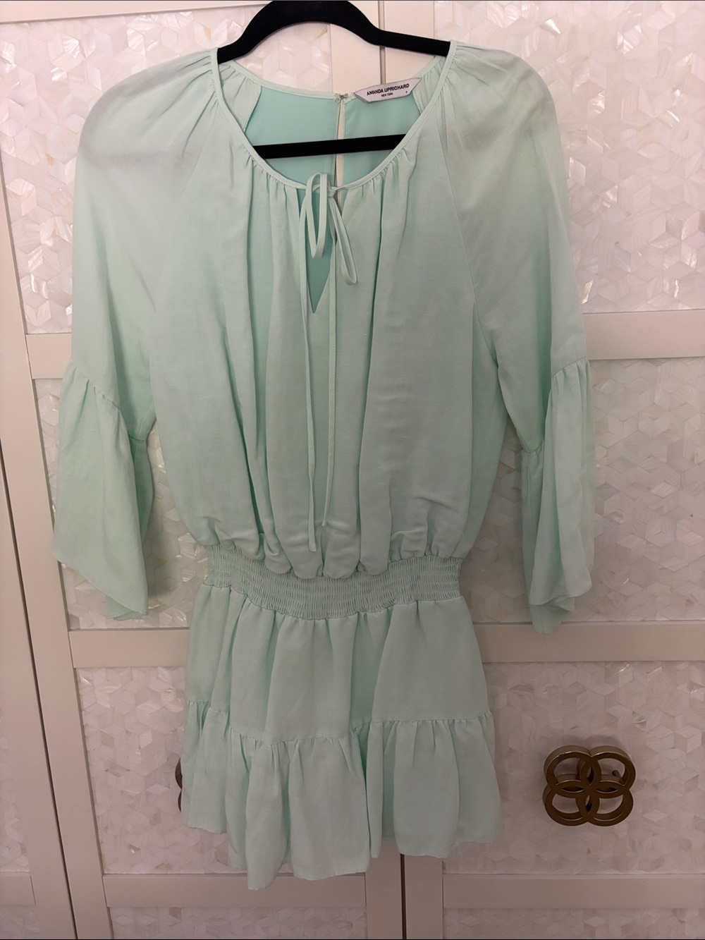 Amanda Uprichard Light Mint Tiered Smocked-Waist Dress - Picture 1 of 4